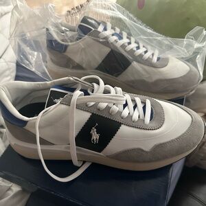 Polo by Ralph Lauren Men's White, Blue, and Gray Sneakers